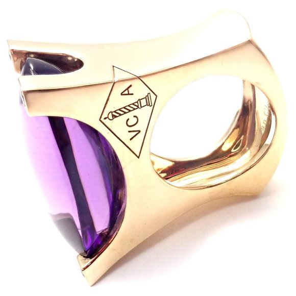 Rare! Authentic Van Cleef & Arpels 18k Yellow Gold Diamond Large Amethyst Ring - Picture 2 of 12